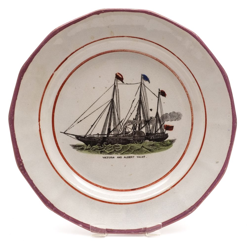 A Sunderland [Southwick Pottery] ship plate: painted and transfer printed with a portrait of the