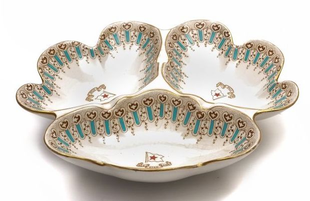A Red Star Line First Class turquoise 'Wisteria' pattern trefoil serving dish by Stonier & Co,