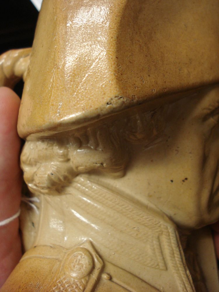 A Doulton and Watts Lambeth salt glazed stoneware jug: modelled in the form of a bust of Admiral - Image 4 of 6