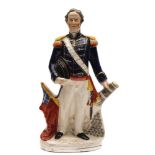 A Staffordshire pottery portrait figure of Admiral Sir Deans Dundas: modelled standing in naval