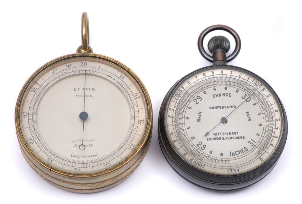 A gilt compensated pocket barometer by Wood, London, in fitted case ,