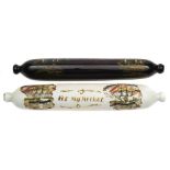 Two 19th century maritime themed glass rolling pins: both with transfer decoration,