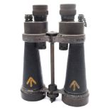 A pair of Royal Naval issue binoculars by Barr & Stroud, London:, black crackle finish to tubes,