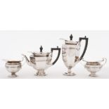 A George V silver four-piece tea service, maker Roberts & Belks, Sheffield,