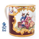 A rare Sèvres [hard paste] chinoiserie coffee can: finely painted with three Chinese figures in a