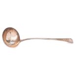 A George III Old English and thread pattern silver soup ladle,