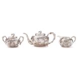 A Chinese silver three piece tea service.