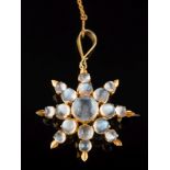 A graduated moonstone 'star' pendant/brooch: the central moonstone 8.
