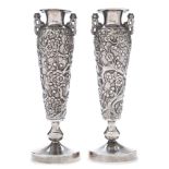 A pair of Chinese silver two-handled bud vases by Wang Hing,