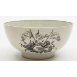 A First Period Worcester 'King of Prussia' bowl: printed in black with a portrait of the 'King of
