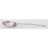 A Georgian silver mote spoon, all marks illegible: initialled, with pierced bowl 12.5cm.long, 0.