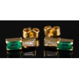 A pair of emerald and diamond ear-studs:,