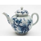 A First Period Worcester porcelain teapot: of fluted form painted in blue in the Prunus Root