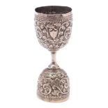 A 19th century Indian silver double-ended egg cup/measure:,