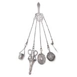 A late Victorian silver chatelaine, maker R. & W.