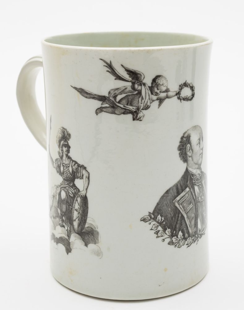 A First Period Worcester 'Marquis of Granby' mug: of slightly waisted cylindrical form,