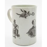 A First Period Worcester 'Marquis of Granby' mug: of slightly waisted cylindrical form,
