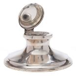 A George V silver capstan inkwell, unknown maker, Chester, 1920: hinged lid marked only,