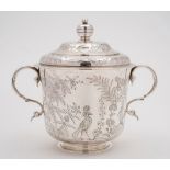 A George V silver porringer and cover, maker D & J Wellby Ltd, London, 1912: inscribed to the base,