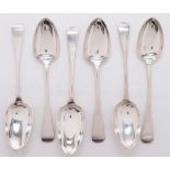 A set of four Victorian silver Old English pattern dessert spoons:, maker J.