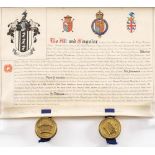 GRANT OF ARMS : to George Fearnley Blackburn, on vellum, with two seals,