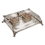 A George V silver desk inkstand, maker Alexander Clark & Co Ltd, Birmingham,