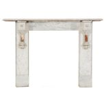 A 19th Century white variegated marble fireplace:, the rectangular shelf with a moulded edge,