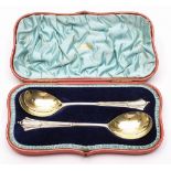 A pair of late Victorian silver Onslow pattern serving spoons, maker Robert Stebbings, London,