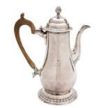 A George III old Sheffield plated coffee pot, struck three times for Henry Tudor & Co,