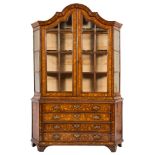 A late 18th/early 19th Century Dutch walnut and floral marquetry domed display cabinet:,