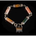 A late 19th century Scottish silver and agate bracelet: with banded agate clasp.