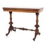 A Victorian burr walnut rectangular card table:,