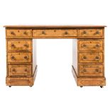 A 19th Century walnut, burr maple, oak and inlaid pedestal desk:,