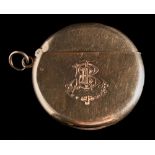 A Continental 14K gold vesta case: of circular outline, initialled, stamped Koch, 585, 4.75cm.