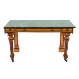 A Victorian satinwood rectangular console table:, with mahogany mouldings,