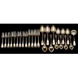 A silver fiddle pattern matched part flatware service, various makers and dates: crested,