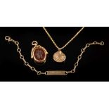 A 9ct gold 'oyster shell' pendant locket: on a chain of boot-lace linking,