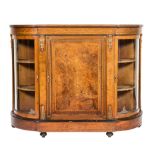 A Victorian walnut, inlaid and gilt metal mounted credenza:, of D-shaped breakfront outline,