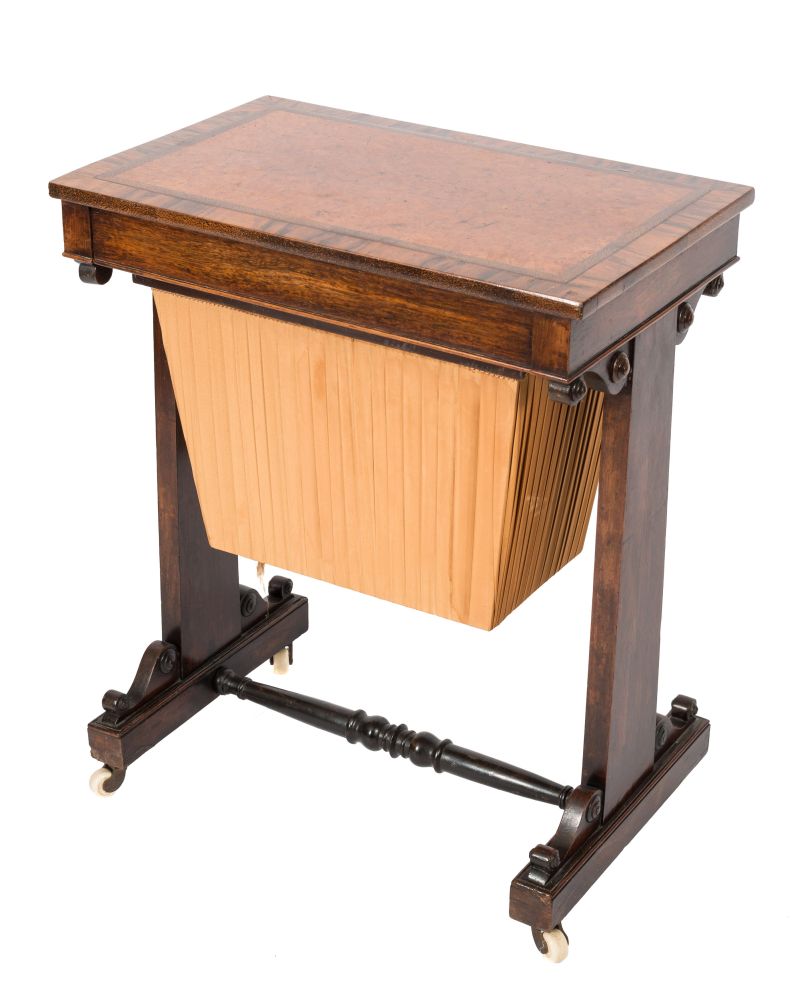 An early Victorian rosewood, amboyna and snakewood banded work table:, - Image 2 of 2