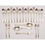 A Victorian provincial silver Hanoverian pattern part flatware service, maker Josiah Williams & Co,