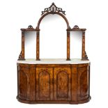 A Victorian walnut and inlaid sideboard:, of D-shaped breakfront outline,