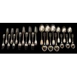 A Victorian silver fiddle and shell pattern part flatware service, maker Joseph & Albert Savory,