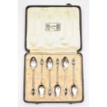 A set of six Liberty silver and enamel coffee spoons, maker W H Haseler Ltd, Birmingham,