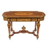 A fine Napoleon III mahogany, kingwood, burr walnut and marquetry table de milieu:,