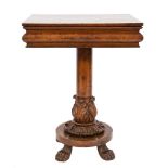 A Victorian burr walnut pedestal work table:,