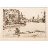 James Abbot McNeill Whistler [1834-1903]- Eagle Wharf 1859:- signed on the reverse bottom