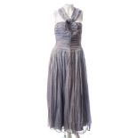 A mid-20th century blue silk evening dress by Lillian Radcliffe, Eastbourne:,