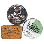 Three various Webley .177 and .22 pellet tins and contents:.