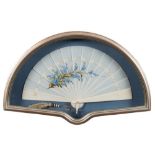A 19th century Continental ivory fan with hand painted Forget Me Knots (Myosotis):,