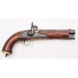 A 19th century Royal Naval pattern percussion cap pistol:, unsigned,